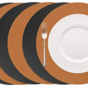 Cookinglife Tischsets - Doppelseitig - Veganes Leder - Cognac / Schwarz ø 38 cm - 6 Stück