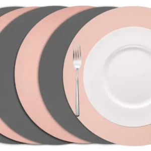 Cookinglife Tischsets - Doppelseitig - Veganes Leder - Grau / Rosa ø 38 cm - 6 Stück