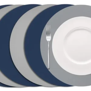 Cookinglife Tischsets - Doppelseitig - Veganes Leder - Grau / Blau ø 38 cm - 6 Stück