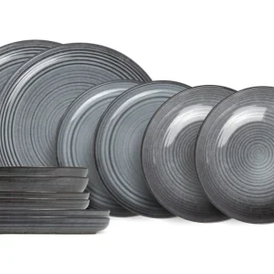 Cosy & Trendy Geschirrset Kentucky Grey - 12-teilig / 4 Personen - 4 Speiseteller, 4 Frühstücksteller und 4 Suppenteller