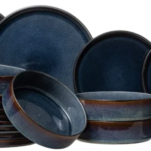 Cosy & Trendy Geschirrset Quintana Blue 18-teilig / 6 Personen - 6 Speiseteller, 6 Suppenteller und 6 Frühstücksteller