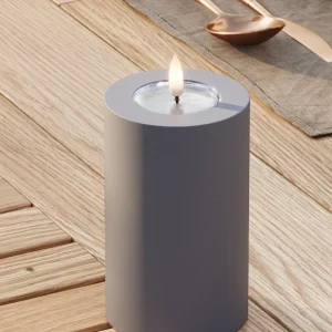 Deluxe Homeart LED Stumpenkerze grau Outdoor 7,5x12,5 cm