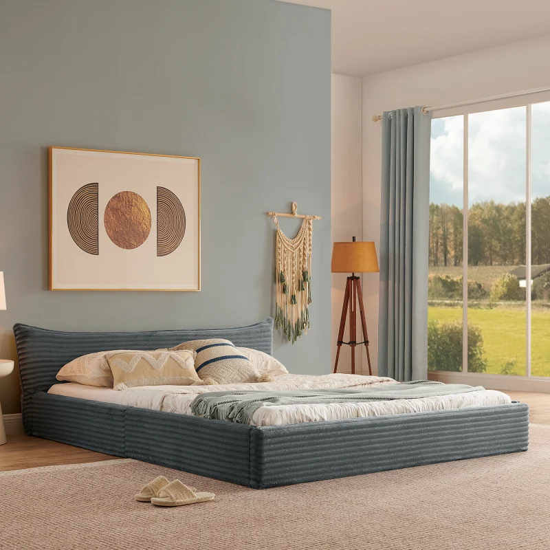 Doppelbett 140*200cm, mit Samtweichem Chenille-Bezug & Elegantem Kleinkantendesign am Kopfende, Dark Gray (ohne Matratze)