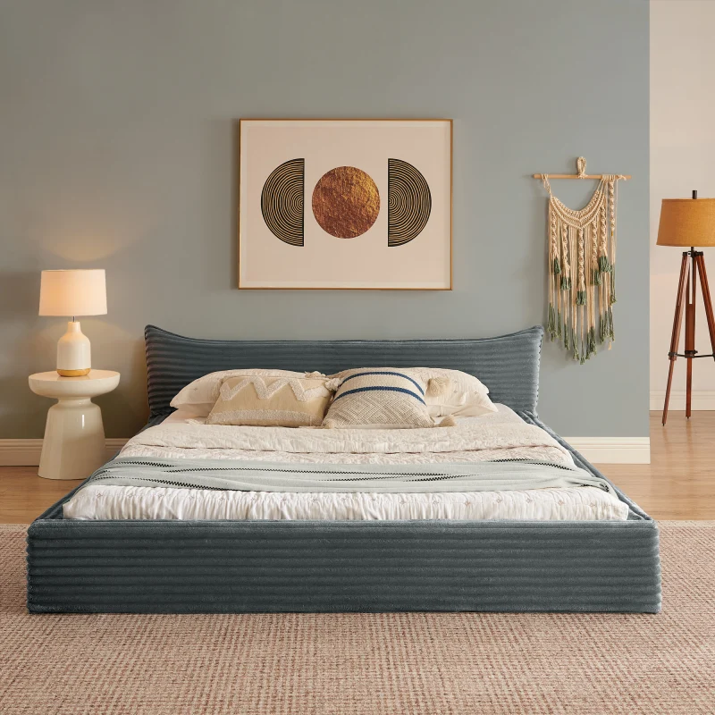 Doppelbett 140*200cm, mit Samtweichem Chenille-Bezug & Elegantem Kleinkantendesign am Kopfende, Dark Gray (ohne Matratze)