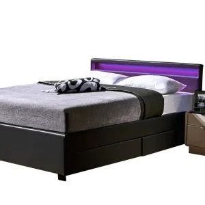 Doppelbett Schubkastenbett inkl. LED, Schubkasten und Lattenrost 140 x 200 cm Dunkelgrau