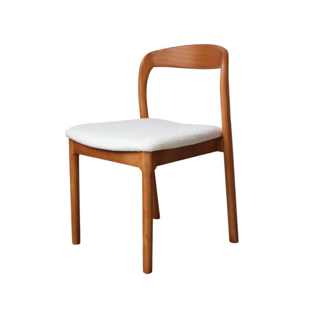 Eetkamerstuhl Chale - H76,5 cm - Hellwalnuss - Ivory Bouclé-Webart