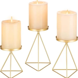 Eleganter Set aus 3 Gold Metall Kerzenständer für
