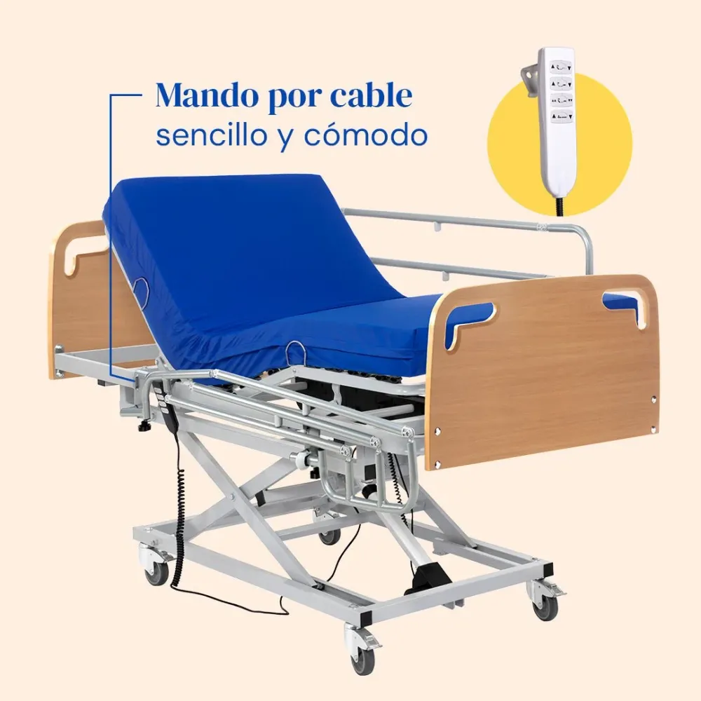 Elektrisch verstellbares Krankenhausbett mit Hubwagen, Seitengittern, medizinischer Matratze und Kopf- und Fußteil