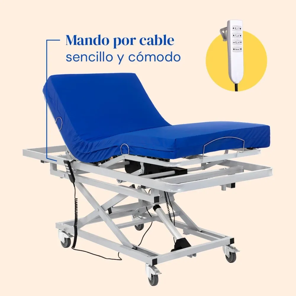 Elektrisch verstellbares Krankenhausbett mit Hubwagen und viskoelastischer Matratze Professional V3 - 90x200 cm