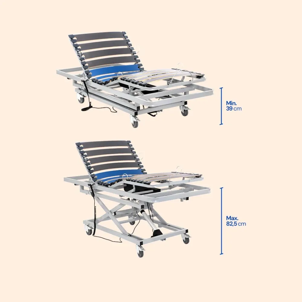 Elektrisch verstellbares Krankenhausbett mit Hubwagen und viskoelastischer Matratze Professional V3 - 90x200 cm