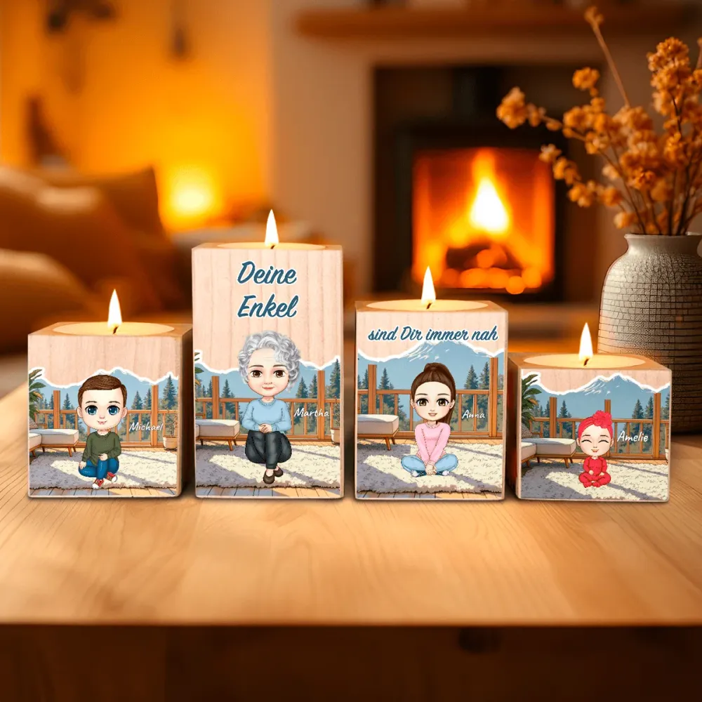 Enkelkinder sind immer der Nähe - 4 x Kerzenständer aus Holz, personalisiertes Geschenk für Oma