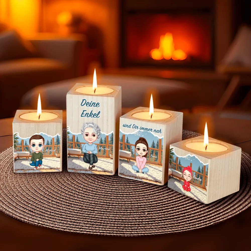Enkelkinder sind immer der Nähe - 4 x Kerzenständer aus Holz, personalisiertes Geschenk für Oma