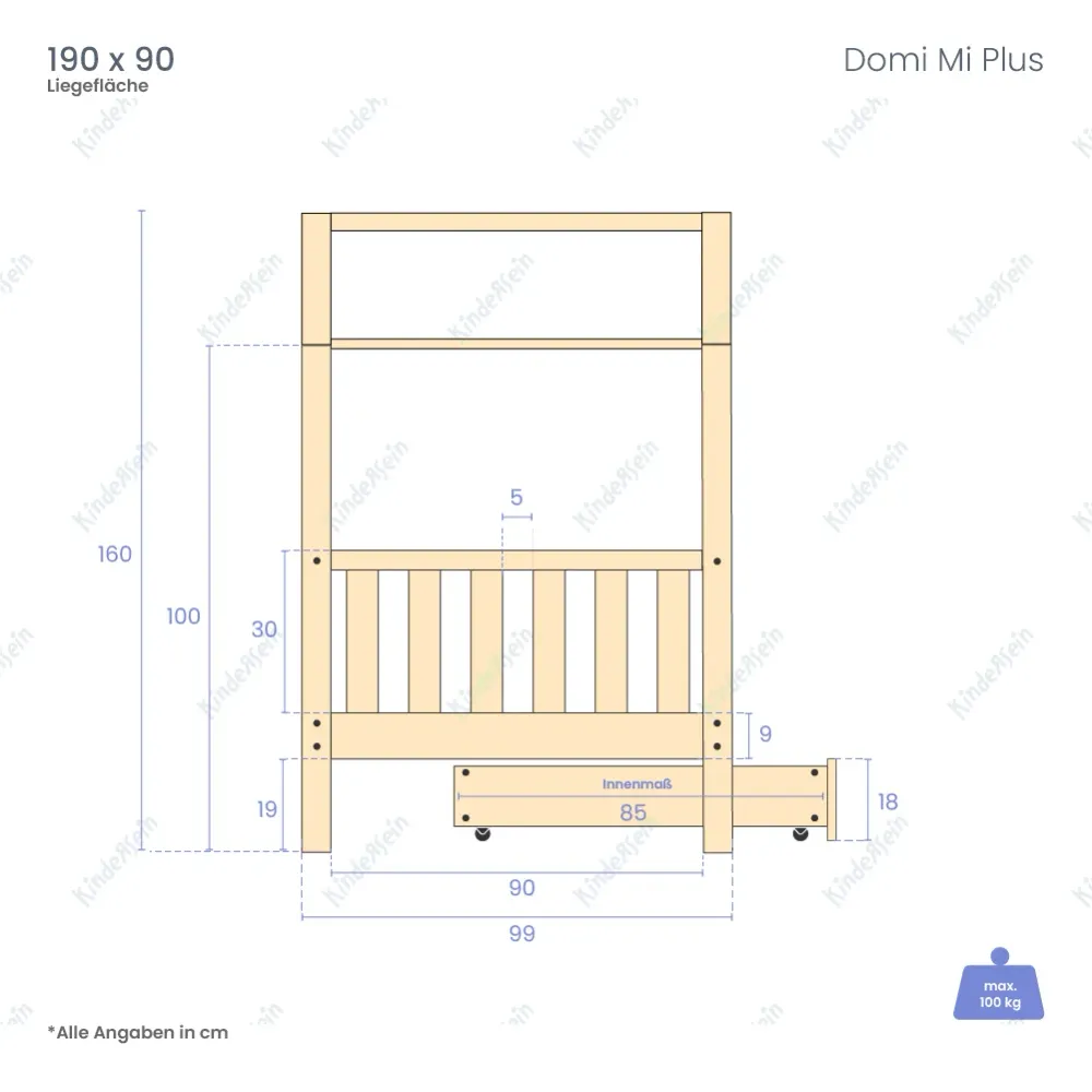 Express Kinder Hausbett Domi Mi Plus mit Rausfallschutz & Schublade aus Holz