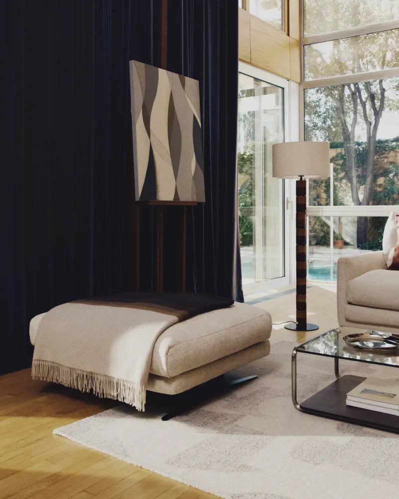 Fußhocker VELIRO beige mit schwarzem Fußteil