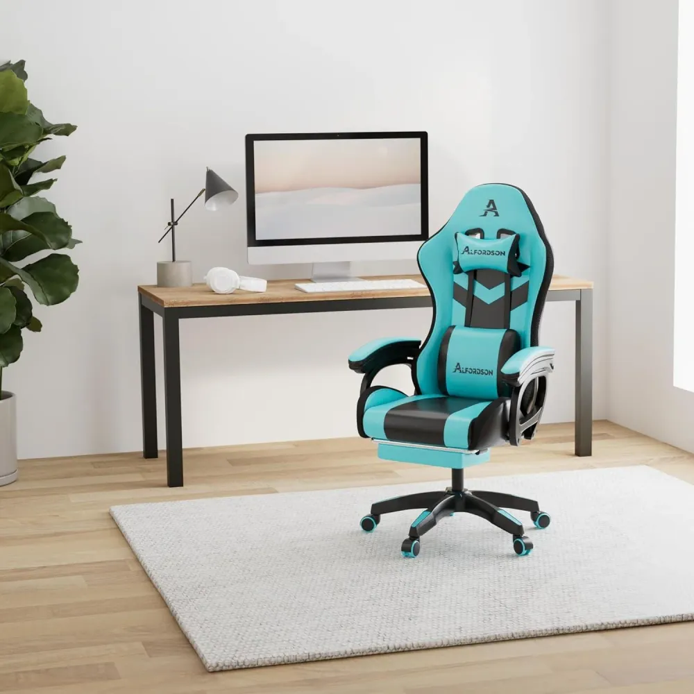 Gaming-Stuhl mit Massage, RGB-LED, ergonomisch, Fußstütze-n