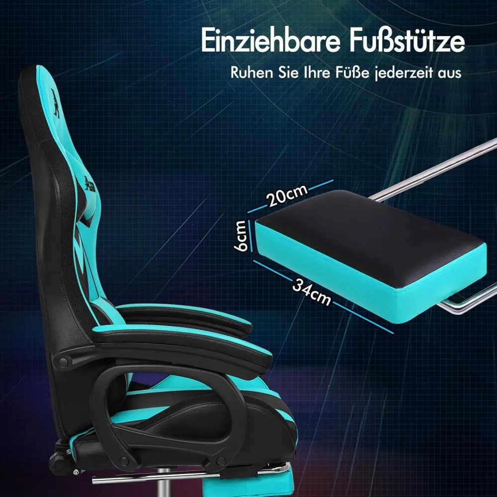 Gaming-Stuhl mit Massage, RGB-LED, ergonomisch, Fußstütze-n