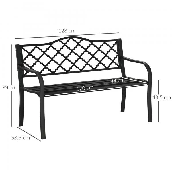 Gartenbank 2-Sitzer aus Metall Schwarz