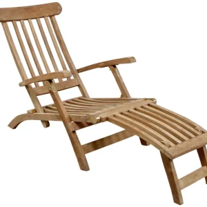 Gartenstuhl Deckchair JAVA Teak Holz 3-fach verstellbar Gartenliege Holzsessel Fußteil