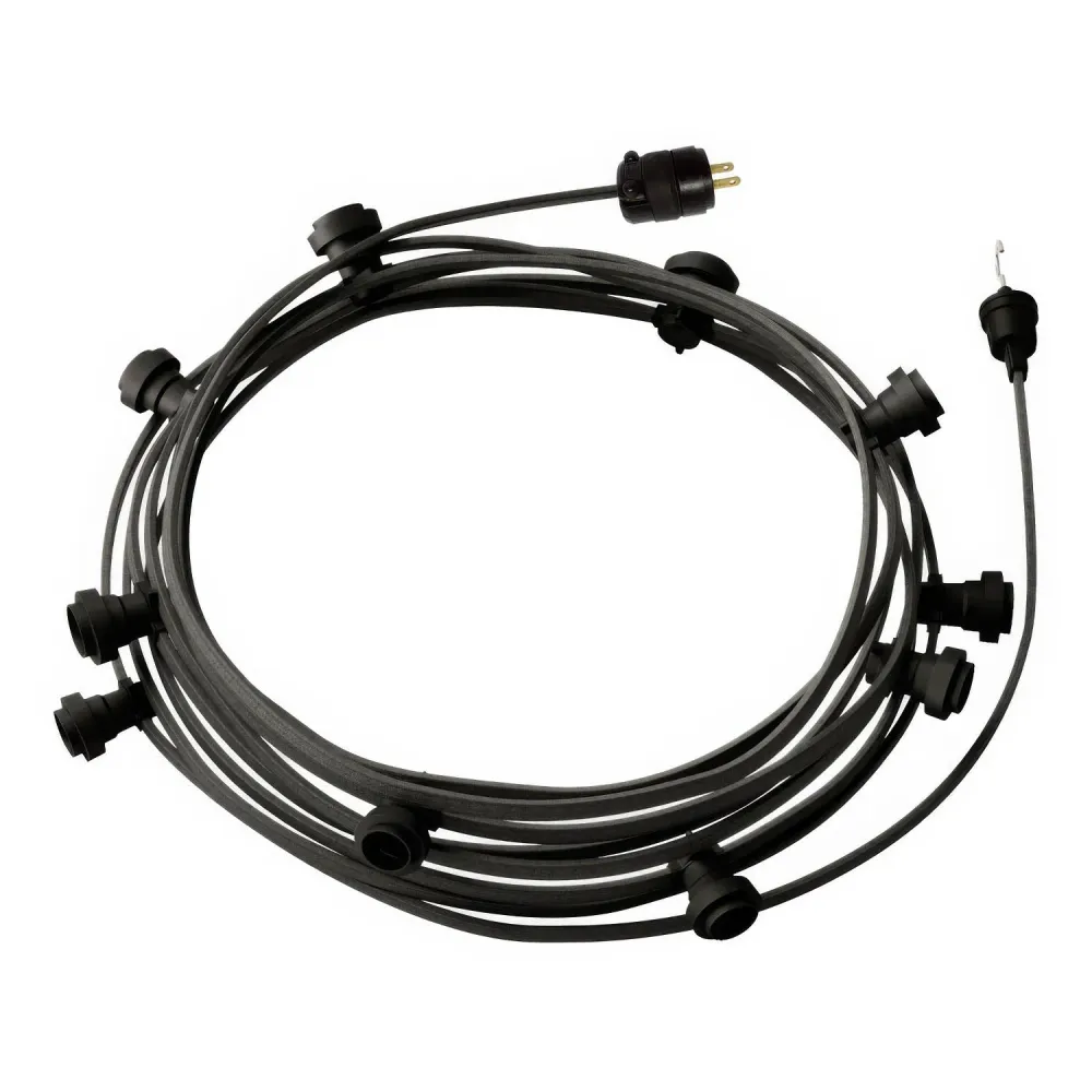 Gebrauchsfertige 12-Meter-Lichterkette mit 5 schwarzen Fassungen, Haken und Stecker - CM03