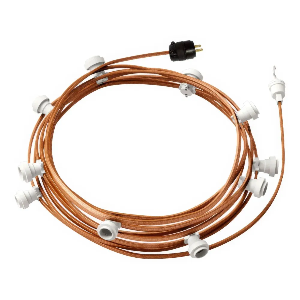Gebrauchsfertige 12-Meter-Lichterkette mit 5 weißen Fassungen, Haken und Stecker – CM22