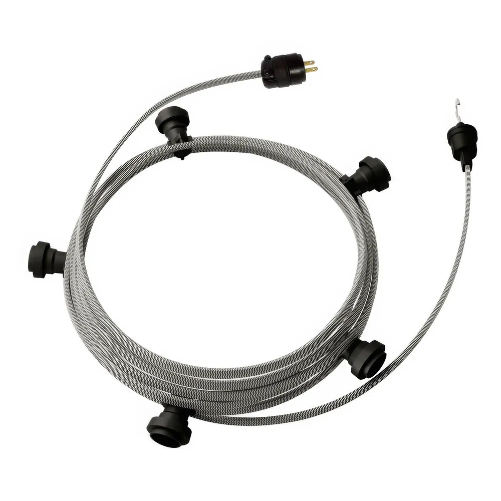 Gebrauchsfertige 25ft-Lichterkette mit 5 schwarzen Fassungen, Haken und Stecker – CZ04