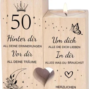 50. Geburtstag Frau Kerzenständer Holz Geschenkidee Deko