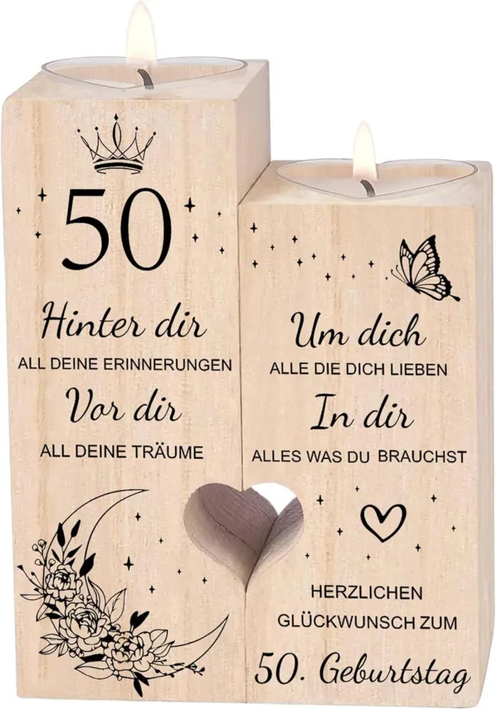 50. Geburtstag Frau Kerzenständer Holz Geschenkidee Deko