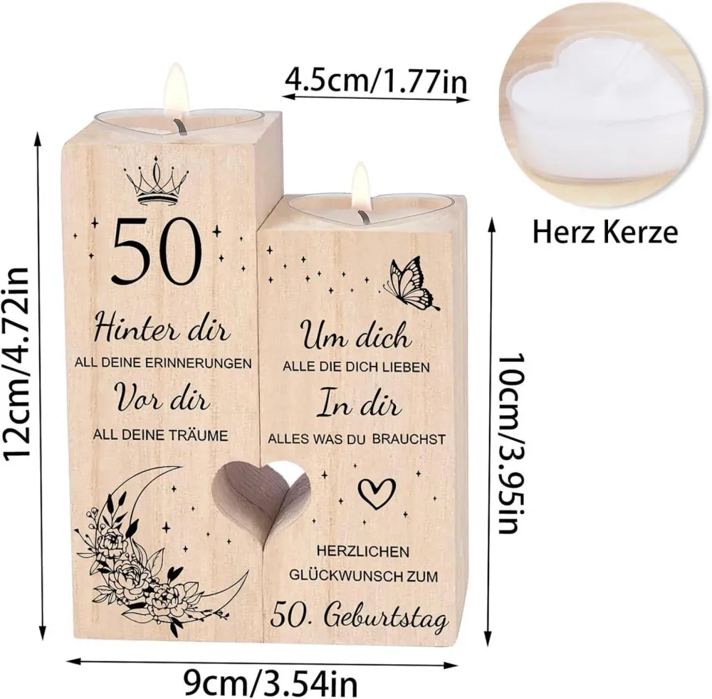 50. Geburtstag Frau Kerzenständer Holz Geschenkidee Deko