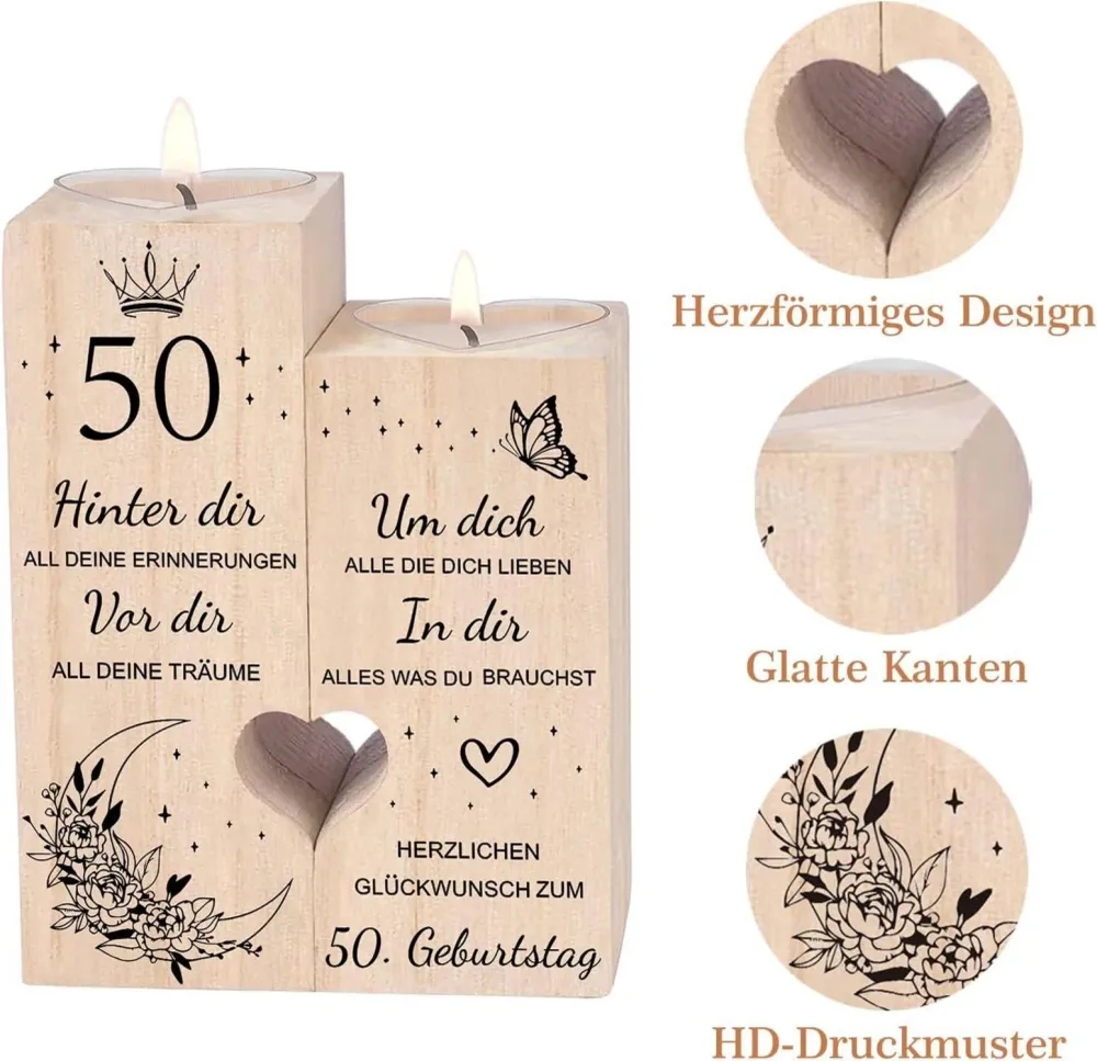 50. Geburtstag Frau Kerzenständer Holz Geschenkidee Deko