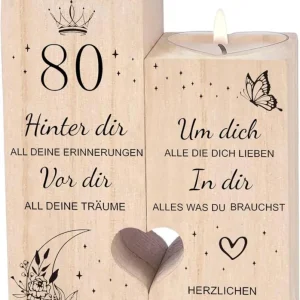 80. Geburtstag Kerzenhalter Holz Herzform Geschenk für Frau