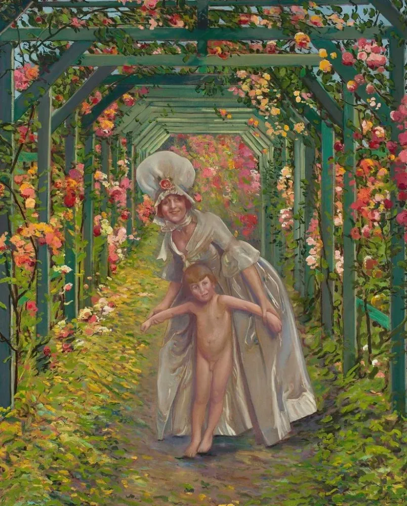Gemälde Frau mit einem nackten Jungen im Sommer - Léon Kamir - Kaufmann