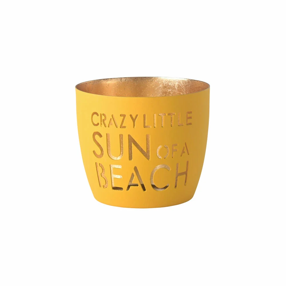 Gift Company Windlicht Madras Crazy little sun beach M, Teelichthalter, Kerzenhalter, Eisen, neon gelb / Gold, H 8.5 cm, 1...