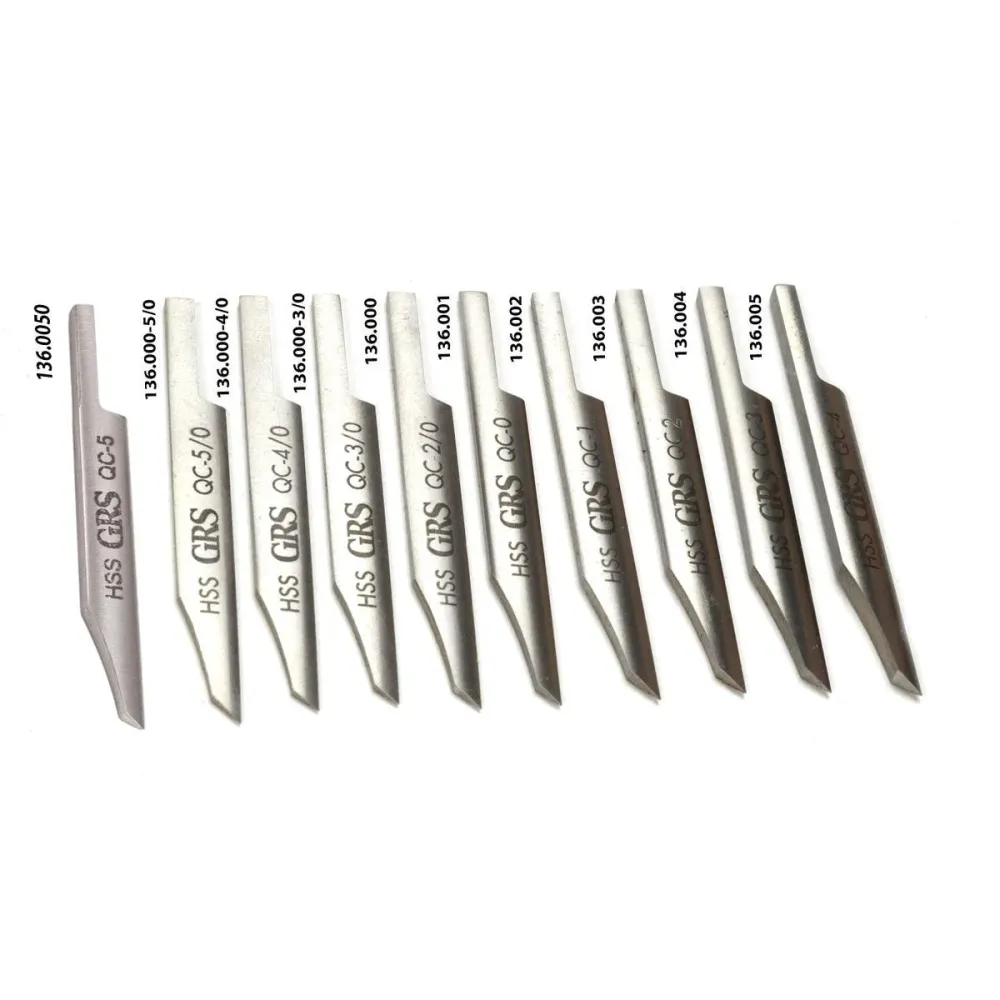 GRS Pre-Cut QC HSS Onglette Gravers 5/0 to 8 Glendo GRS