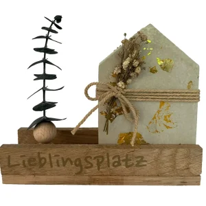 Handgemachte Deko "Lieblingsplatz" – Betonhaus mit Trockenblumen & Holzschild