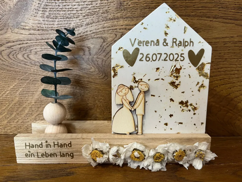Handgemachte Deko "Lieblingsplatz" – Betonhaus mit Trockenblumen & Holzschild