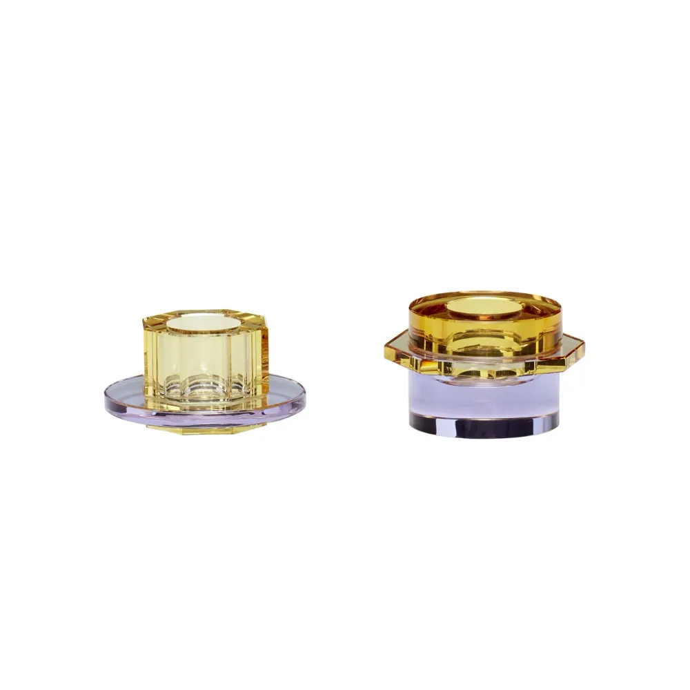 Hübsch Kiosk Kerzenständer Gelb/Lila (2er Set)