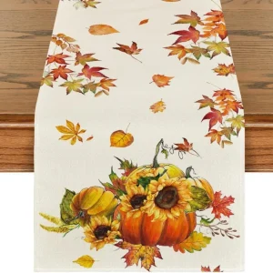 Herbst Tischläufer Kürbisse Ahornblätter Sonnenblumen 40x180