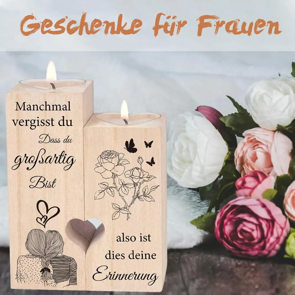 Herzförmiger Kerzenständer Holz Teelichthalter Geschenk