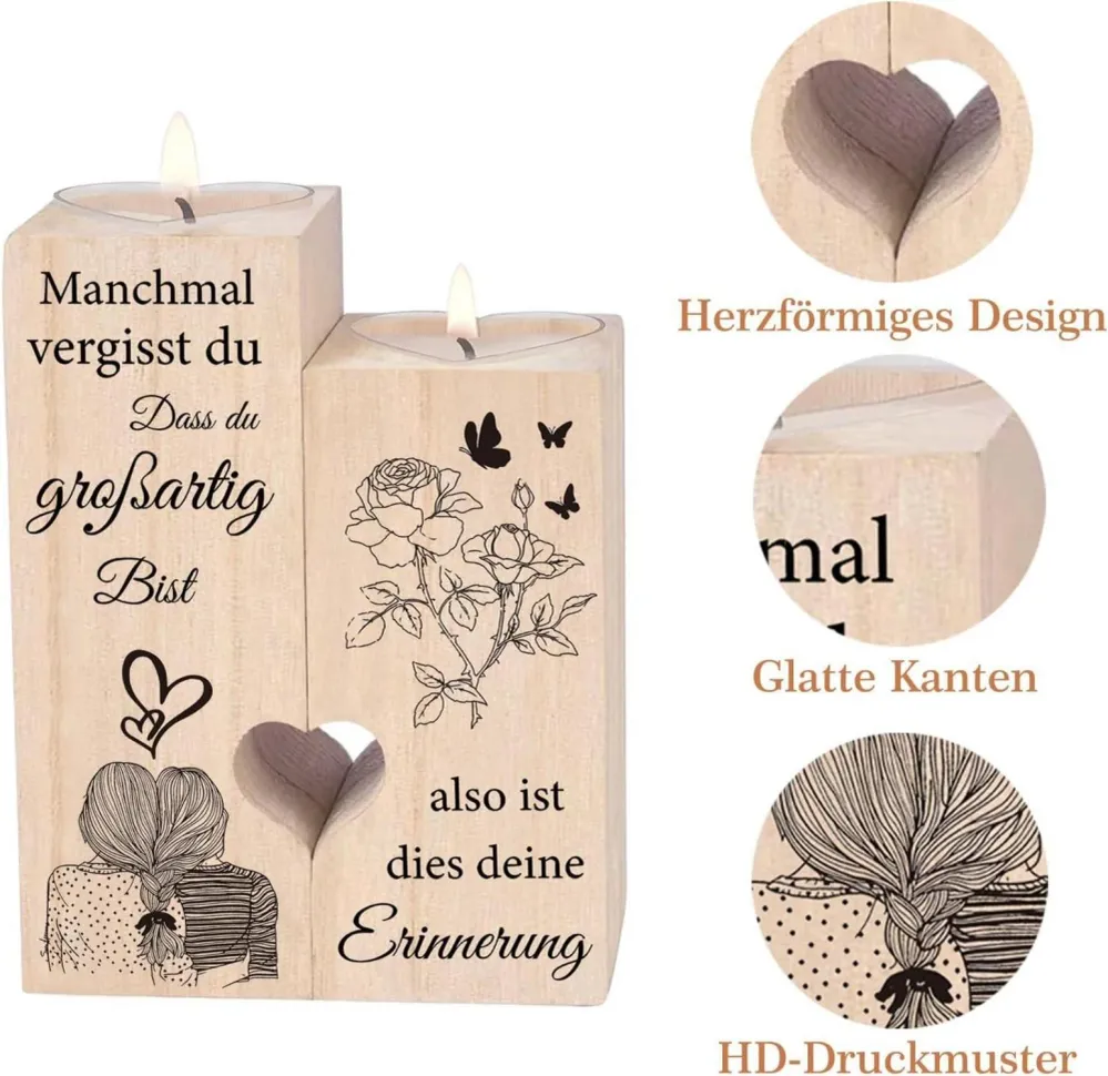 Herzförmiger Kerzenständer Holz Teelichthalter Geschenk