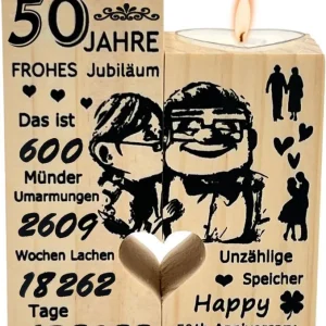 50. Hochzeitstag Kerzenhalter aus Holz für Paare und Eltern