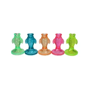 Jacquard, Kerzenhalter Fisch 5fach sortiert, H12,5cm, gelb/grün/pink/türkis/orange, gs