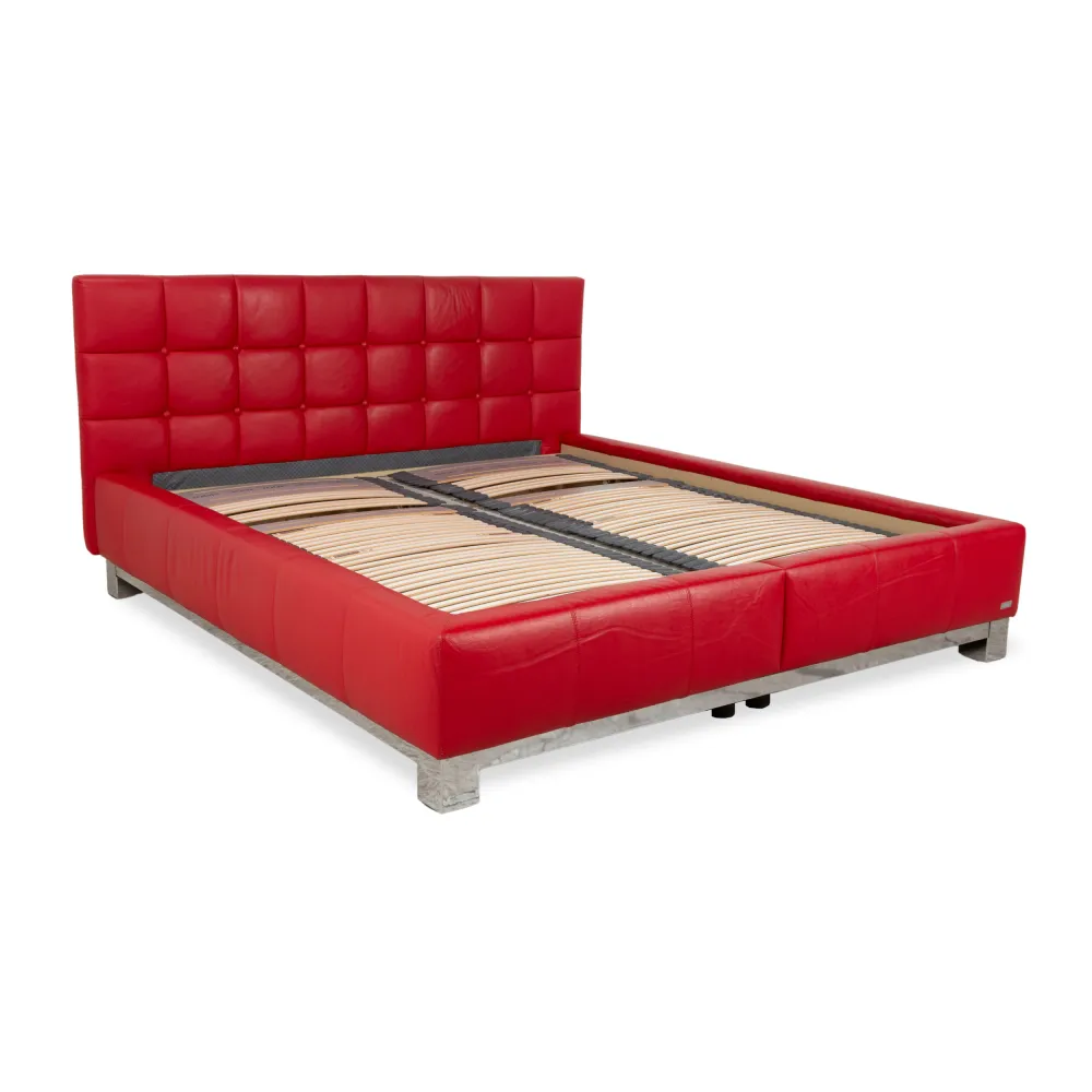 Joop Leder Chrom Bett Rot Gesteppt Lattenrost 180x200 manuelle Funktion