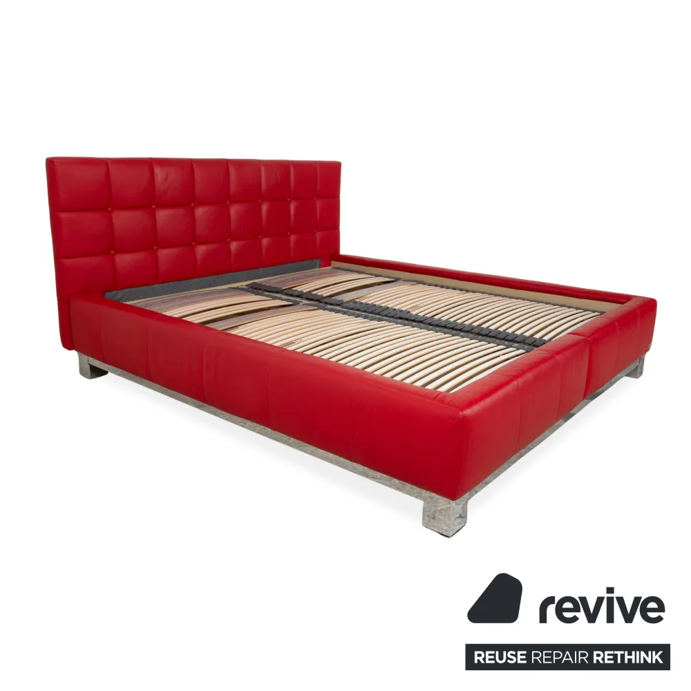 Joop Leder Chrom Bett Rot Gesteppt Lattenrost 180x200 manuelle Funktion