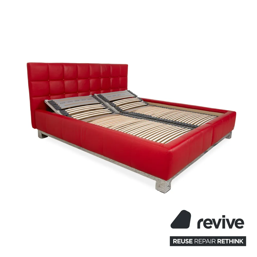 Joop Leder Chrom Bett Rot Gesteppt Lattenrost 180x200 manuelle Funktion