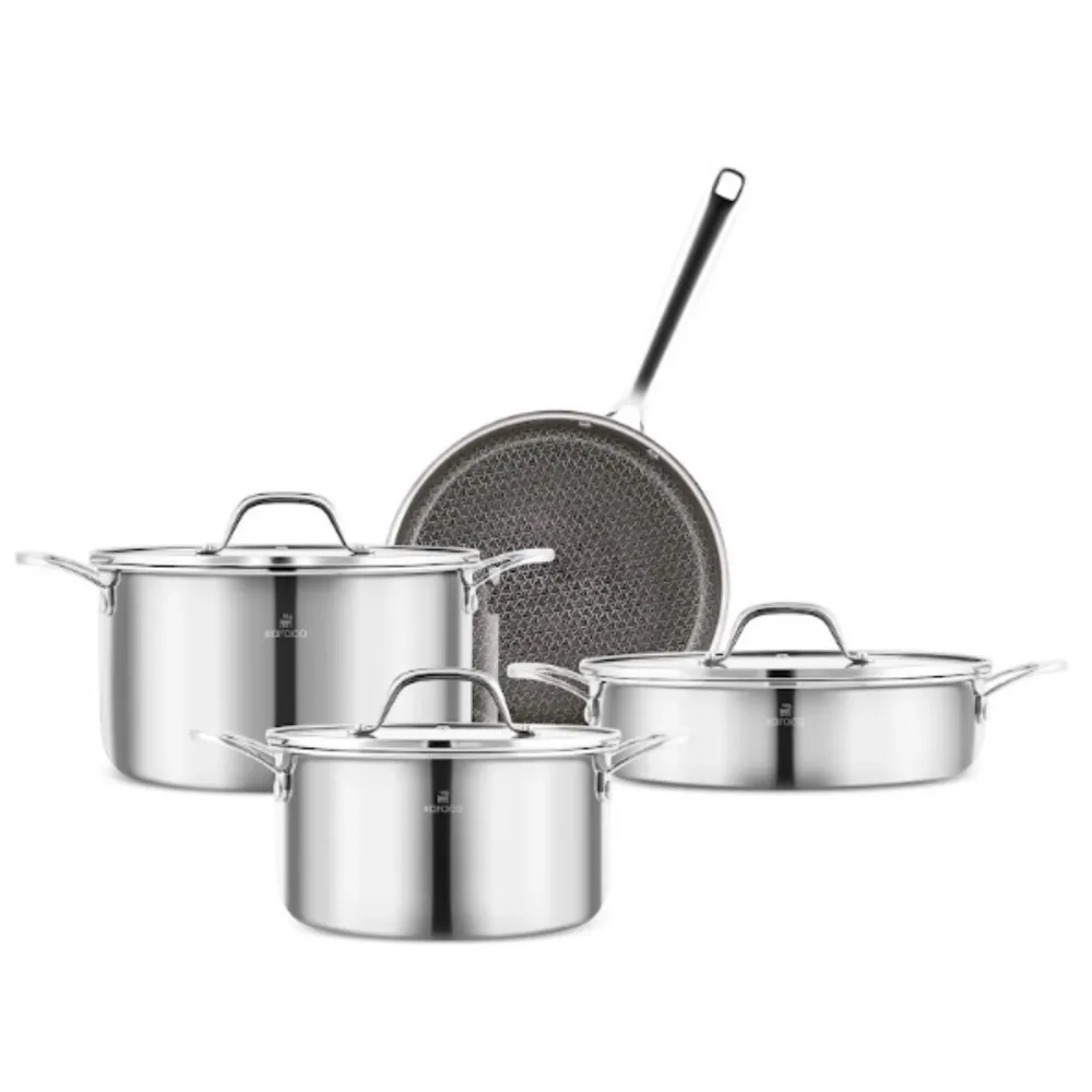 Karaca 3Ply Edelstahl Sparkle 7-teiliges Antihaft-Induktions-Kochgeschirr-Set, Silber