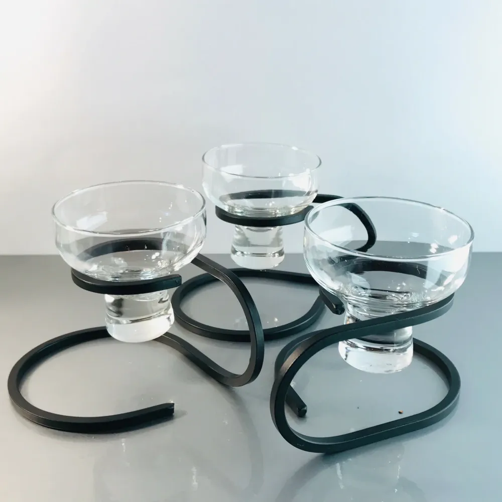 Kerzenhalter 3er Set Danish Iron SCHMIEDEEISEN MID CENTURY 50er 60er Glas