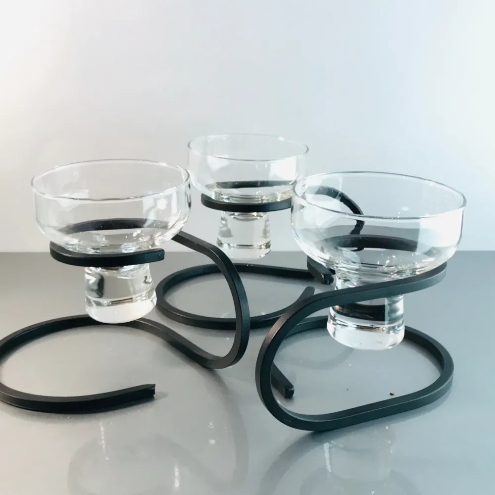 Kerzenhalter 3er Set Danish Iron SCHMIEDEEISEN MID CENTURY 50er 60er Glas