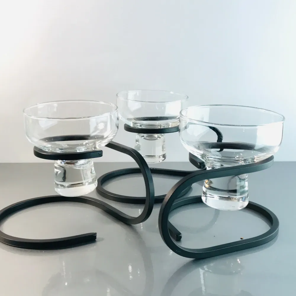 Kerzenhalter 3er Set Danish Iron SCHMIEDEEISEN MID CENTURY 50er 60er Glas