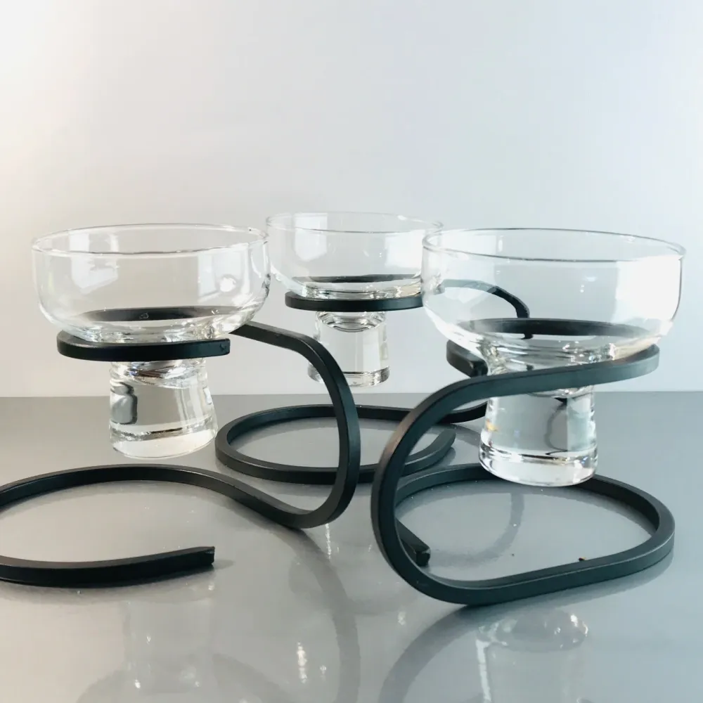 Kerzenhalter 3er Set Danish Iron SCHMIEDEEISEN MID CENTURY 50er 60er Glas
