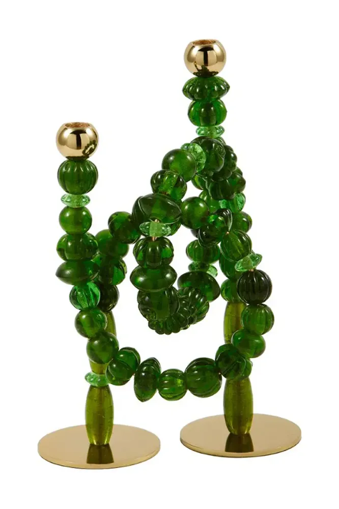 Kerzenhalter BEADS grün mit goldenen Elementen